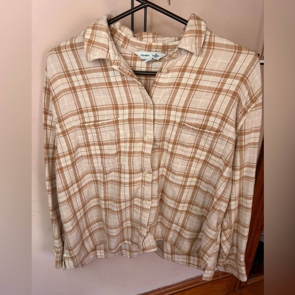 Old Navy Beige and White Plaid Shirt
